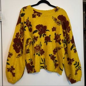 Yellow and red floral sweater balloon sleeves